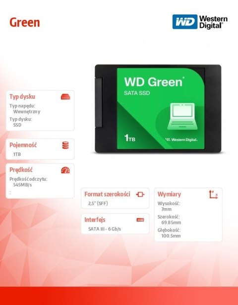 Dysk SSD Green 1TB SATA 2.5 cala WDS100T3G0A