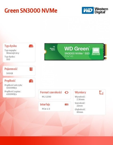 Dysk SSD Green 500GB M.2 2280 SN3000 NVMe PCIE4.0 Dysk SSD Green 500GB M.2 2280 SN3000 NVMe PCIE4.0