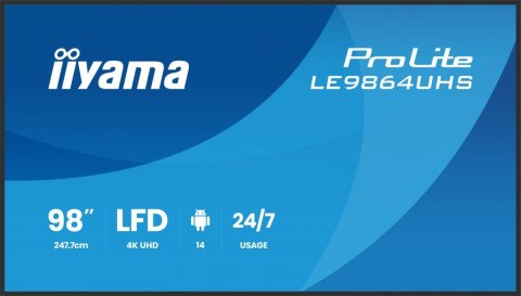 Monitor 98 cali LE9864UHS-B1AG, 24/7,VA,ANDROID14,4K,500cd,5000:1, 2xHDMI ,USB-C,RJ45, RS-232c, IR, 2x10W, 2xUSB, UCHWYT ŚCIE Monitor 98 cali LE9864UHS-B1AG, 24/7,VA,ANDROID14,4K,500cd,5000:1, 2xHDMI ,USB-C,RJ45, RS-232c, IR, 2x10W, 2xUSB, UCHWYT ŚCIE