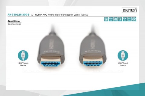 Kabel połączeniowy hybrydowy AOC HDMI 2.1 Ultra High Speed 8K/60Hz UHD HDMI A/HDMI A M/M 30m Czarny Kabel połączeniowy hybrydowy AOC HDMI 2.1 Ultra High Speed 8K/60Hz UHD HDMI A/HDMI A M/M 30m Czarny