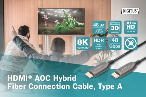 Kabel połączeniowy hybrydowy AOC HDMI 2.1 Ultra High Speed 8K/60Hz UHD HDMI A/HDMI A M/M 30m Czarny Kabel połączeniowy hybrydowy AOC HDMI 2.1 Ultra High Speed 8K/60Hz UHD HDMI A/HDMI A M/M 30m Czarny