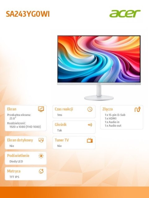 Monitor 24 cale SA243YG0WI IPS FHD 120Hz HDMI BIAŁY Monitor 24 cale SA243YG0WI IPS FHD 120Hz HDMI BIAŁY