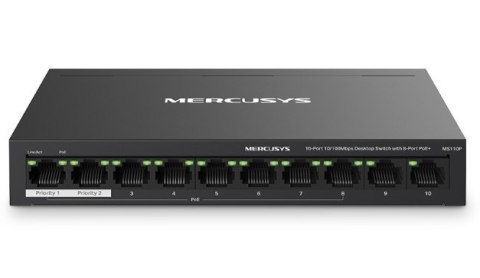 Przełącznik Mercusys 10-Port 10/100Mbps Desktop Switch with 8-Port PoE+ PORT: 8× 10/100 Mbps PoE+ Ports, 2× 10/100 Mbps Non- Przełącznik Mercusys 10-Port 10/100Mbps Desktop Switch with 8-Port PoE+ PORT: 8× 10/100 Mbps PoE+ Ports, 2× 10/100 Mbps Non-