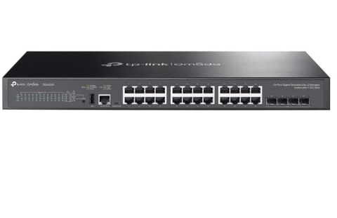 Przełącznik zarządzalny Omada 24-PortGb Stackable Lite L3 with 4 PORT: 24× Gigabit RJ45 Ports, 4× 10G SFP+ Slots, RJ45/USB Type  Przełącznik zarządzalny Omada 24-PortGb Stackable Lite L3 with 4 PORT: 24× Gigabit RJ45 Ports, 4× 10G SFP+ Slots, RJ45/USB Type