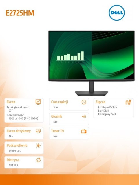 Monitor E2725HM 27 LED VA 1920x1080/16:9/DP/VGA/3Y