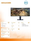 Monitor AW3425DWM 34 cale Curved AMD FreeSync VA 180Hz WQHD (3440x1440)/21:9/1xDP/2xHDMI/2xUSB 3.2/3Y AES&PPE