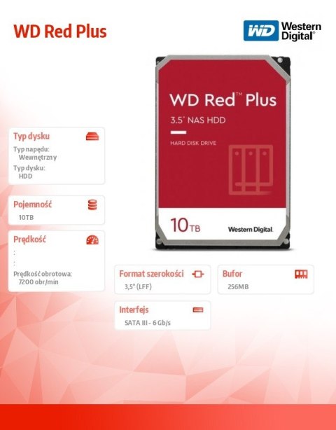 Dysk HDD Red Plus 10TB 3,5'' CMR 256MB/7200RPM Class Dysk HDD Red Plus 10TB 3,5'' CMR 256MB/7200RPM Class