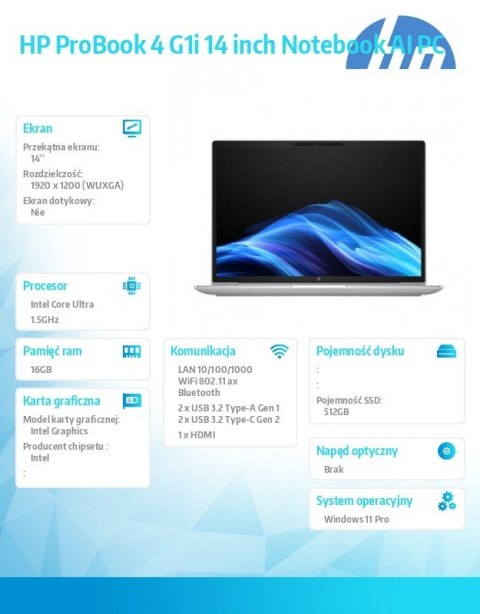 Notebook ProBook 4 G1i U5-225U 512GB/16GB/W11P/14.0 C51LGET Notebook ProBook 4 G1i U5-225U 512GB/16GB/W11P/14.0 C51LGET