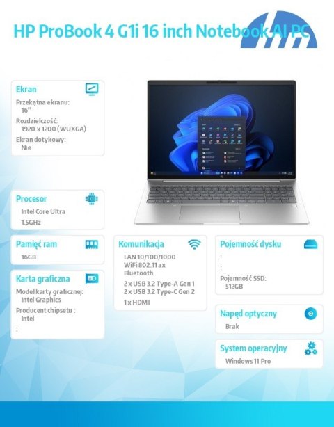 Notebook ProBook 4 G1i U5-225U 512GB/16GB/W11P/16.0 C51G4ET Notebook ProBook 4 G1i U5-225U 512GB/16GB/W11P/16.0 C51G4ET