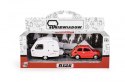 Zestaw Fiat 126p + przyczepa Niewiadów kemping, czerwona