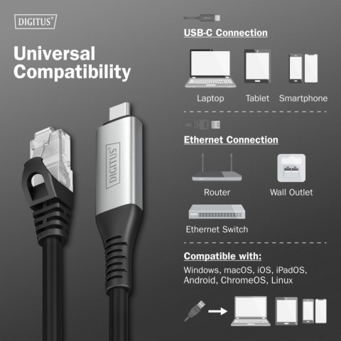 Kabel adapter USB-C - RJ45 Kat. 6A S/FTP, 1 Gbit/s, USB 3.2 Gen1, LSZH, 15m Kabel adapter USB-C - RJ45 Kat. 6A S/FTP, 1 Gbit/s, USB 3.2 Gen1, LSZH, 15m