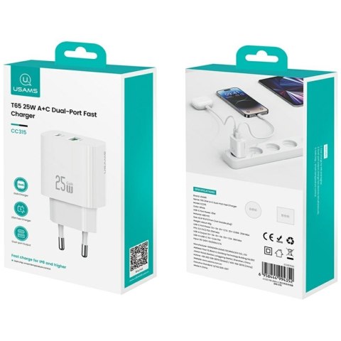 Ładowarka sieciowa 25W 1xUSB-A 1xUSB-A fast charging Biała Ładowarka sieciowa 25W 1xUSB-A 1xUSB-A fast charging Biała