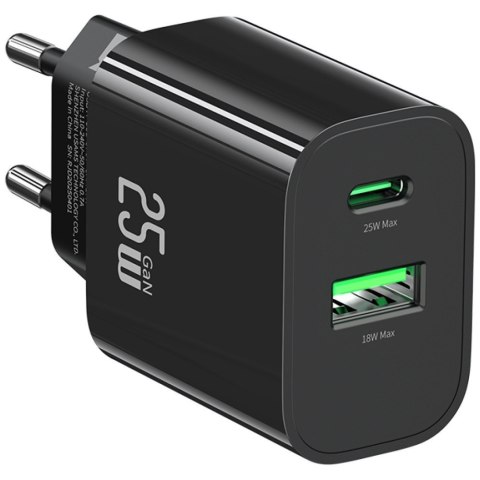 Ładowarka sieciowa 25W 1xUSB-C 1xUSB-A Fast Charging Czarna Ładowarka sieciowa 25W 1xUSB-C 1xUSB-A Fast Charging Czarna