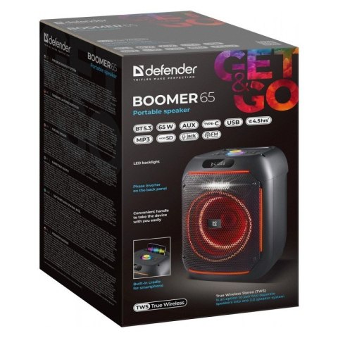 Głośnik bluetooth BOOMER 65W czarny podświetlenie LED Głośnik bluetooth BOOMER 65W czarny podświetlenie LED