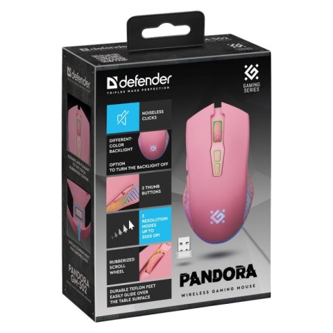 Mysz gamingowa bezprzewodowa PANDORA RF 3200DPI 7P różowa Mysz gamingowa bezprzewodowa PANDORA RF 3200DPI 7P różowa