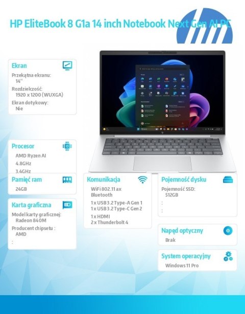 Notebook EliteBook 8 G1a Ryzen AI 5 PRO 340 512GB/24GB/W11P/14.0 C51H2ET Notebook EliteBook 8 G1a Ryzen AI 5 PRO 340 512GB/24GB/W11P/14.0 C51H2ET