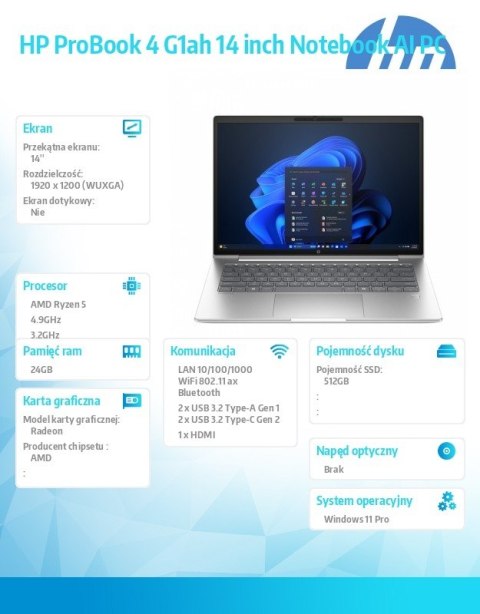 Notebook ProBook 4 G1ah R5-220 512GB/24GB/W11P/14.0 C51HGET Notebook ProBook 4 G1ah R5-220 512GB/24GB/W11P/14.0 C51HGET