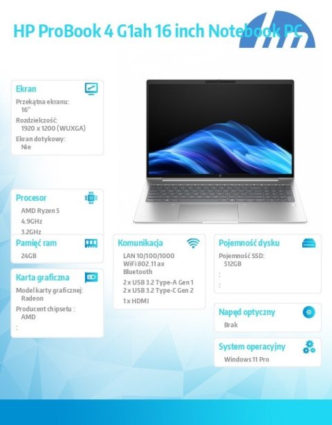 Notebook ProBook 4 G1ah R5-220 512GB/24GB/W11P/16.0 C51G1ET Notebook ProBook 4 G1ah R5-220 512GB/24GB/W11P/16.0 C51G1ET