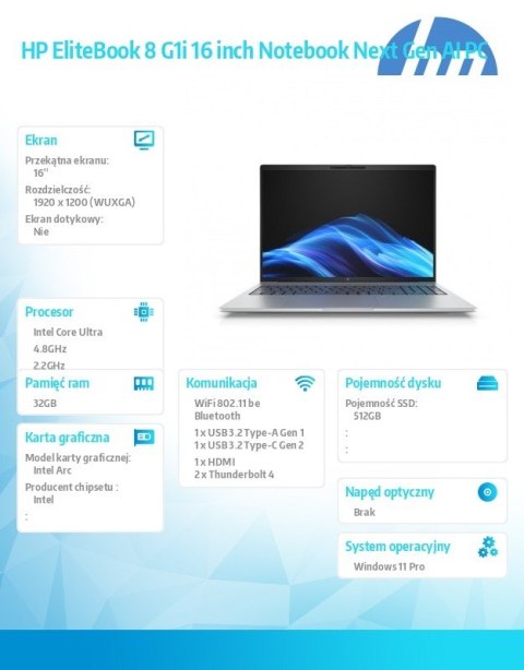 Notebook EliteBook 8 G1i U7-258V 512GB/32GB/W11P/16.0 C51MJET Notebook EliteBook 8 G1i U7-258V 512GB/32GB/W11P/16.0 C51MJET