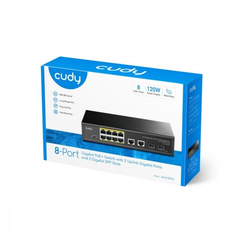 Przełącznik GS1010P 8-Port Gigabit PoE+ Switch with 2 Gigabit Uplink ports and 2 Gigabit SFP slot 120W Przełącznik GS1010P 8-Port Gigabit PoE+ Switch with 2 Gigabit Uplink ports and 2 Gigabit SFP slot 120W
