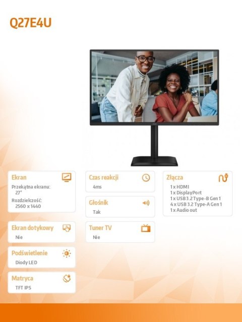 Monitor Q27E4U 27 cali IPS 120Hz HDMI DP Pivot Głośniki Monitor Q27E4U 27 cali IPS 120Hz HDMI DP Pivot Głośniki