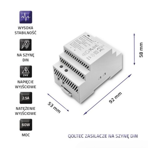 Zasilacz na szynę DIN 60W | 24V | 2.5A | Szary