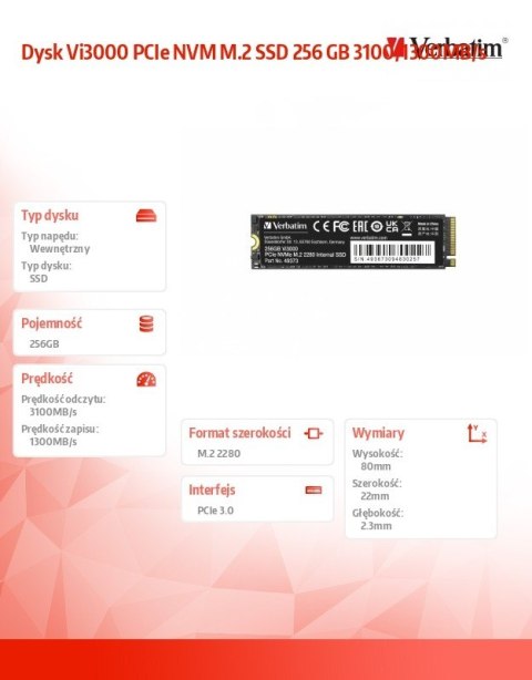 Dysk Vi3000 PCIe NVM M.2 SSD 256 GB 3100/1300MB/s Dysk Vi3000 PCIe NVM M.2 SSD 256 GB 3100/1300MB/s