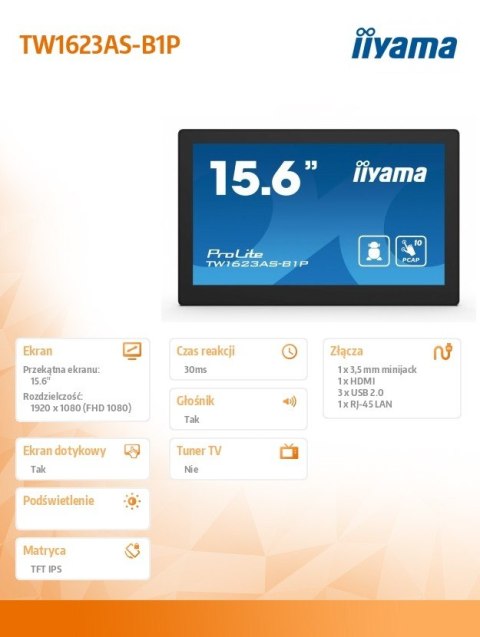 Monitor 16 cali TW1623AS-B3P,10P.DOT.IPS,ANDROID13,WIFI,24/7,RJ45, HDMI,3xUSB,CMS (iiSignage2) Monitor 16 cali TW1623AS-B3P,10P.DOT.IPS,ANDROID13,WIFI,24/7,RJ45, HDMI,3xUSB,CMS (iiSignage2)
