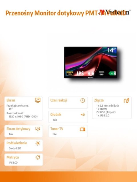 Przenośny Monitor dotykowy PMT-14 Full HD Przenośny Monitor dotykowy PMT-14 Full HD