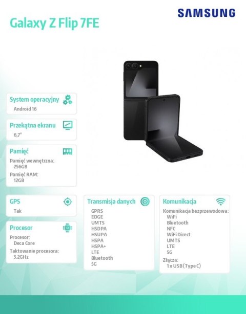 Smartfon Galaxy Z Flip 7FE DualSIM 5G 12/256GB czarny Smartfon Galaxy Z Flip 7FE DualSIM 5G 12/256GB czarny