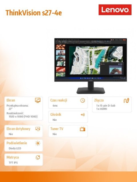 Monitor ThinkVision s27-4e 27 cali 64BEKAT1EU Monitor ThinkVision s27-4e 27 cali 64BEKAT1EU