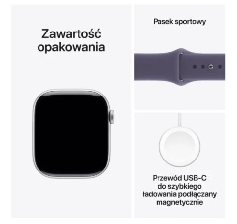 Watch Series 11 GPS koperta 42 mm z aluminium w kolorze srebrnym, pasek sportowy w kolorze mlecznego fioletu - rozmiar S/M Watch Series 11 GPS koperta 42 mm z aluminium w kolorze srebrnym, pasek sportowy w kolorze mlecznego fioletu - rozmiar S/M