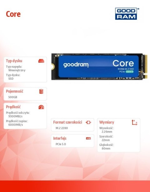 Dysk SSD Core 500GB Gen5 2280 9300/6000MB/s Dysk SSD Core 500GB Gen5 2280 9300/6000MB/s
