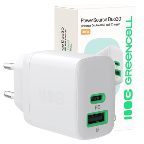 Ładowarka sieciowa 30W 1xUSB-C 1xUSB-A biała Ładowarka sieciowa 30W 1xUSB-C 1xUSB-A biała