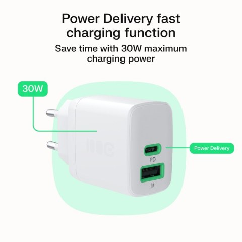 Ładowarka sieciowa 30W 1xUSB-C 1xUSB-A biała Ładowarka sieciowa 30W 1xUSB-C 1xUSB-A biała