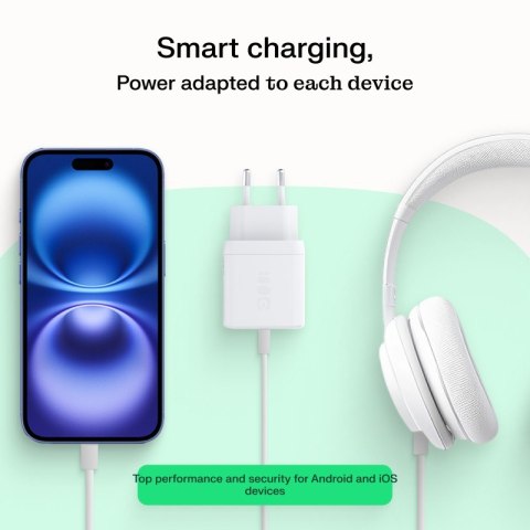 Ładowarka sieciowa 30W 1xUSB-C 1xUSB-A biała Ładowarka sieciowa 30W 1xUSB-C 1xUSB-A biała