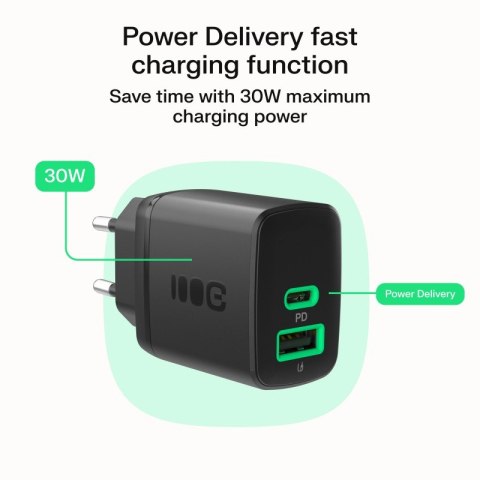 Ładowarka sieciowa 30W 1xUSB-C 1xUSB-A czarna Ładowarka sieciowa 30W 1xUSB-C 1xUSB-A czarna