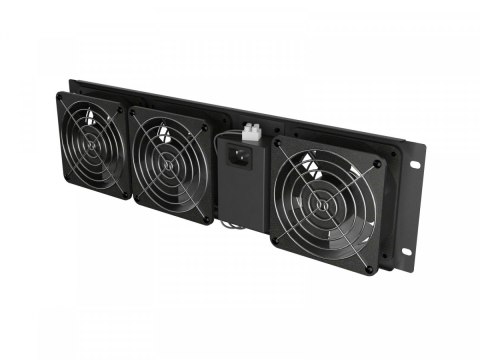 Panel wentylacyjny pionowy 19 cali 3U do szaf rack, trzy wentylatory, 230V, czarny Panel wentylacyjny pionowy 19 cali 3U do szaf rack, trzy wentylatory, 230V, czarny