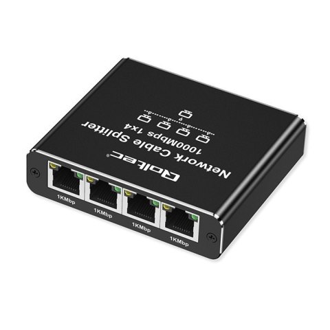 Rozdzielacz splitter Ethernet mini SWITCH 1x4 RJ45 | 1000Mb/s | USB-C | Aluminium Rozdzielacz splitter Ethernet mini SWITCH 1x4 RJ45 | 1000Mb/s | USB-C | Aluminium
