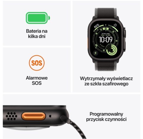 Watch Ultra 3 GPS + Cellular koperta 49 mm z tytanu w kolorze czarnym, opaska Trail w kolorze czarnym/węgla drzewnego - rozmiar Watch Ultra 3 GPS + Cellular koperta 49 mm z tytanu w kolorze czarnym, opaska Trail w kolorze czarnym/węgla drzewnego - rozmiar