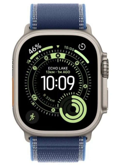 Watch Ultra 3 GPS + Cellular, koperta 49 mm z tytanu w kolorze naturalnym, opaska Trail w kolorze niebieskim/jaskrawoniebieskim Watch Ultra 3 GPS + Cellular, koperta 49 mm z tytanu w kolorze naturalnym, opaska Trail w kolorze niebieskim/jaskrawoniebieskim