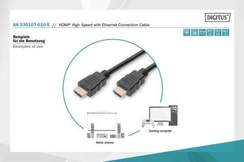 Kabel połączeniowy HDMI HighSpeed z Ethernetem 4K 60Hz UHD Typ HDMI A/HDMI A M/M 1m Czarny Kabel połączeniowy HDMI HighSpeed z Ethernetem 4K 60Hz UHD Typ HDMI A/HDMI A M/M 1m Czarny