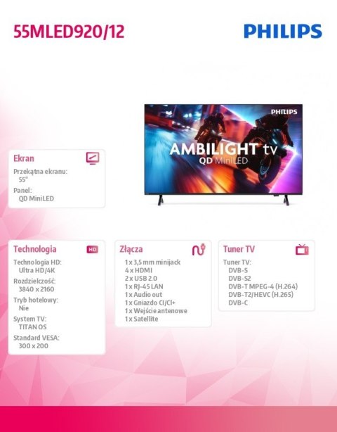 Telewizor 55 cali MINI LED 55MLED920/12 Telewizor 55 cali MINI LED 55MLED920/12