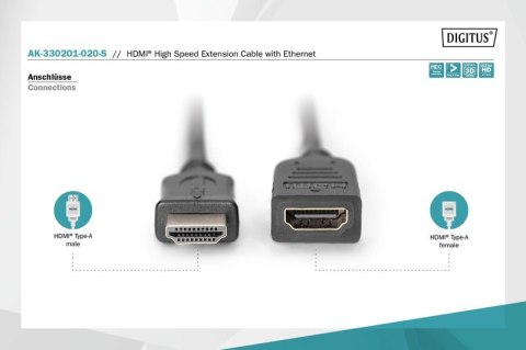 Kabel przedłużający HDMI HighSpeed z Ethernetem 4K 60Hz UHD Typ HDMI A/HDMI A M/Ż 2m Czarny Kabel przedłużający HDMI HighSpeed z Ethernetem 4K 60Hz UHD Typ HDMI A/HDMI A M/Ż 2m Czarny