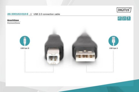 Kabel połączeniowy USB 2.0 HighSpeed Typ USB A/USB B M/M 1m Czarny Kabel połączeniowy USB 2.0 HighSpeed Typ USB A/USB B M/M 1m Czarny