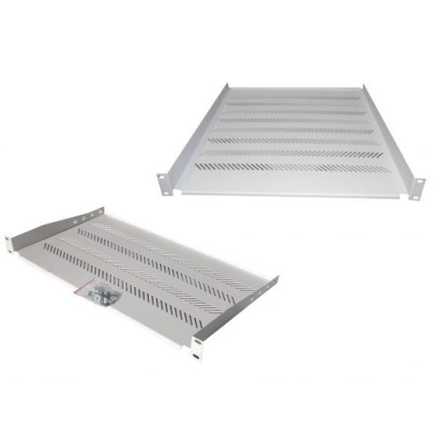 Półka do szaf 350mm 19", 1U, nośność 25 kg, mocowanie w 4 punktach, szara, śruby i uchwyt w kpl.