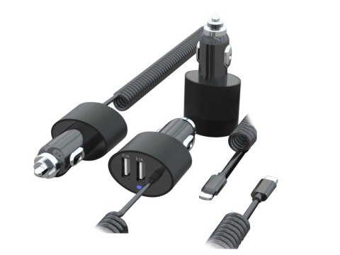 Ładowarka samochodowa 2xUSB, lightning spiralny 1.8m MCE76 5.2A Ładowarka samochodowa 2xUSB, lightning spiralny 1.8m MCE76 5.2A