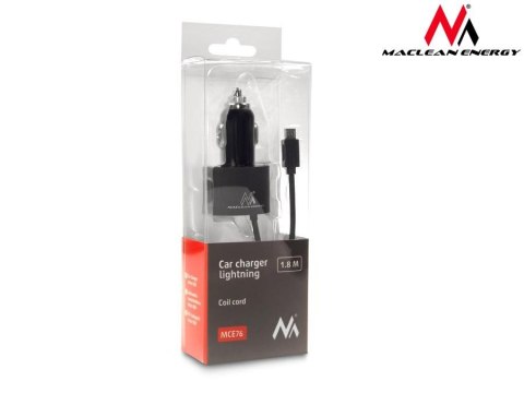Ładowarka samochodowa 2xUSB, lightning spiralny 1.8m MCE76 5.2A Ładowarka samochodowa 2xUSB, lightning spiralny 1.8m MCE76 5.2A