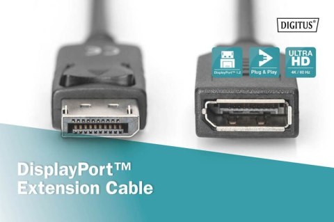 Kabel przedłużający DisplayPort 1.2 z zatrzaskiem 4K 60Hz UHD Typ DP/DP M/Ż czarny 2m Kabel przedłużający DisplayPort 1.2 z zatrzaskiem 4K 60Hz UHD Typ DP/DP M/Ż czarny 2m