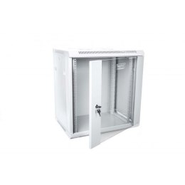 Szafa wisząca jednosekcyjna 19 12U 635/600/450mm, drzwi szklane, szara (RAL 7035), zmontowana